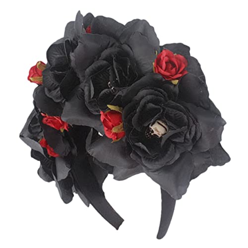 LRXIYODE Halloween Haarschmuck Damen Blumen Haarreif mit Totenkopf Motiv Leichtes Party Headband für Festival und Cosplay Geeignet von LRXIYODE