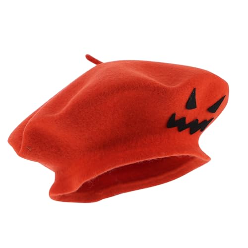 LRXIYODE Halloween Party Kürbis Barett in Orange Leichter Faltbarer Beret mit Buntem Druck Klassisches Design für Halloween Cosplay und Themenfeiern Praktische Kopfbedeckung für Damen und von LRXIYODE