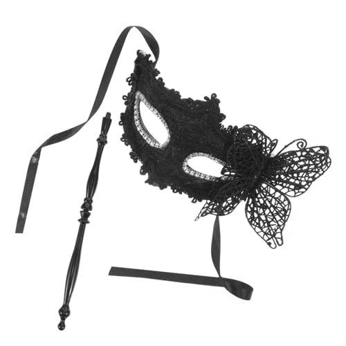 LRXIYODE Handgehaltene Damen Masquerade Maske mit Stick Schwarze Cosplay Party Maske für Halloween Karneval Bühnenauftritte Langlebiges Material für Maskenball und Fasching LRXIYODE Handgehaltene Damen Masquerade Maske mit Stick Schwarze Cosplay Party Maske für Halloween Karneval Bühnenauftritte Langlebiges Material für Maskenball und Fasching von LRXIYODE