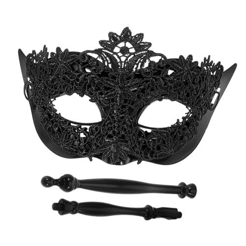 LRXIYODE Handgehaltene Spitzen Maske Damen Maskerade Stabmaske für Fasching Party Ball Halloween Stilvolle Venezianische Maske mit Stick für Besondere Anlässe von LRXIYODE