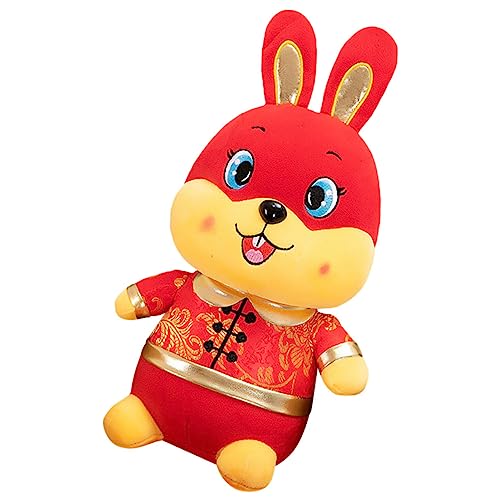 LRXIYODE Hasenpuppe des neuen Jahres Karikatur Kuscheltier Cartoon Stofftier chinesische neujahrsdekoration faschingskostüme 2023 Kaninchenpuppe Neujahrsvorräte Kristallsamt rot von LRXIYODE