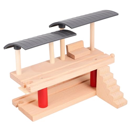LRXIYODE Holz Doppelstock Zugplattform DIY Eisenbahn Gleis Zubehör Holz Bahnsteig mit Treppen Kompatibel mit Holzeisenbahn Zügen für Bahnhof Szenen und Spielspaß von LRXIYODE