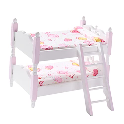 LRXIYODE Holz Doppelstockbett Puppenmöbel Kinderzimmer mit Liebevoller Gestaltung Fördert Fantasie und Farberkennung Langlebig und Kindgerecht Rosa Holzmodell von LRXIYODE