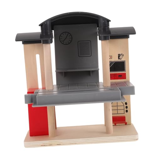 LRXIYODE Holz Eisenbahn Spielset mit Elektrischem Zug Kindgerechte Bahnstation aus Holz Kreatives Zubehör für BAU und Spiel Fördert Feinmotorik und Soziale Interaktion für Kleinkinder von LRXIYODE