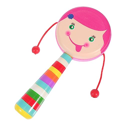LRXIYODE Holz Rassel mit Niedlichem Cartoon Handliche Abgerundete Trommel zum Schütteln Sensorisches Motorikspielzeug für Neugeborene und Kleinkinder Rosa von LRXIYODE