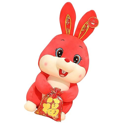 LRXIYODE Jahr Der Kaninchenpuppe Kaninchen Flauschiges Klein Sternzeichen Hase Plüsch Ornament Ausgestopft Kuscheltier Hase Aus Plüsch Jahr des Hasenspielzeugs Pp Baumwolle Rot von LRXIYODE