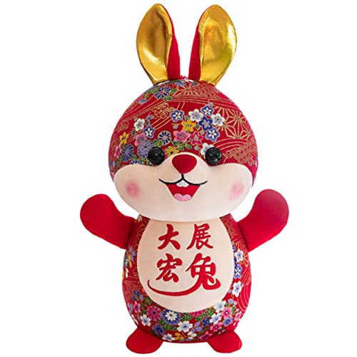 LRXIYODE Jahr des Kaninchen Maskottchens Plüschtier Kuscheltiere Kuschelhase Plüschhase Plüsch Chinesisches Neujahrsgeschenk Kaninchenpuppe Im Chinesischen Stil Jahr des von LRXIYODE