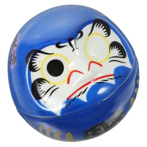 LRXIYODE Japanische Daruma Wackelfigur aus Keramik Blau Fengshui Desktop Dekoration Kreative Glücksbringer Figur für Zuhause Büro und Festtagsgeschenke von LRXIYODE
