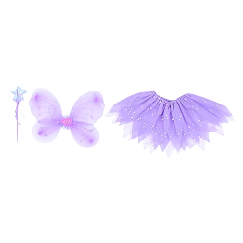 LRXIYODE Kinderkostüm Schmetterlingsflügel Set mit Tüllrock und Feenstab Gauchiger Tanzkleid Anzug für Mädchen Hautfreundlich Glitzernd für Kostümpartys und Fotoshootings Einheitsgröße von LRXIYODE