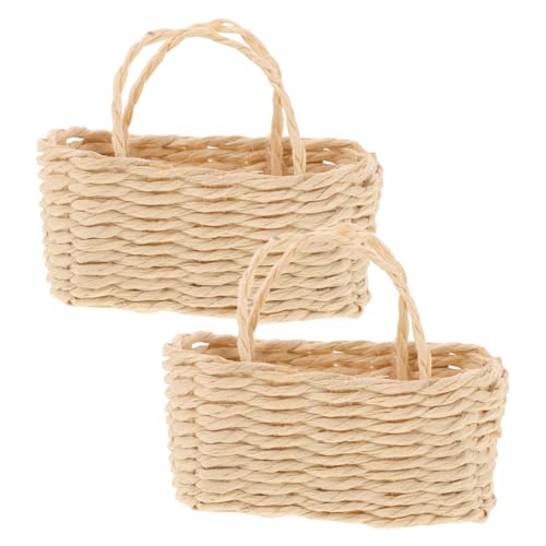 LRXIYODE Korbpuppenhaus Mini Gewebte Körbe Picknickkörbe Miniatur-obstkorb Puppenhaus-korbmodell Aufbewahrungskorb Aus Weidengeflecht Puppenhaus-Miniatur-Korb Deckel Beige Gras von LRXIYODE