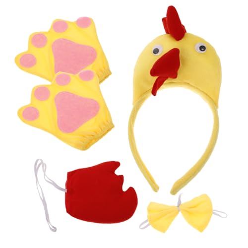 LRXIYODE Kostüm Huhn mit Stirnband Fliege Handschuhe Tierkostüm für Cosplay Zubehör für Geburtstag Party Maskerade Tiermotive Leichte Bühnenrequisiten von LRXIYODE