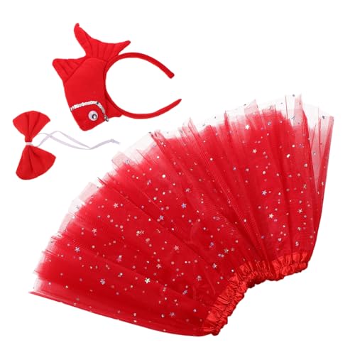 LRXIYODE Kostüm Set für Haarschmuck Fliege und Rock im Tier Thema Plüsch Haarschmuck mit Fischdesign für Halloween Partys und Rollenspiele von LRXIYODE