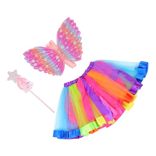 LRXIYODE Kostümset für Teiliges Set mit Schmetterlingsflügeln Glitzerrock und Feenstab für Partys und Rollenspiele Hautfreundlich und Kreativ Gestaltet von LRXIYODE