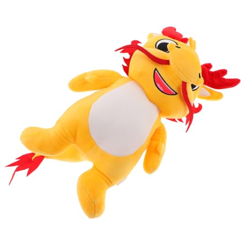 LRXIYODE Kuscheliges Plüsch Drache Stofftier Gelb Niedliche Drachenpuppe Chinesisches Neujahrs Maskottchen Dekorativer Glücksbringer für Geburtstage und Festtage von LRXIYODE