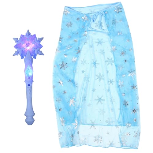 LRXIYODE Leuchtendes Feenkostüm Mädchen Teilig mit Blauem Schneeflocken Zauberstab und Prinzessinnen Cape für Glitzerndes Cosplay Party Zubehör Sicher und Langlebig von LRXIYODE