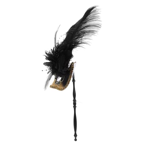 LRXIYODE Masquerade Maske mit Stab Federn Karneval Halloween Damen Party Cosplay Ball Kostüm Zubehör von LRXIYODE