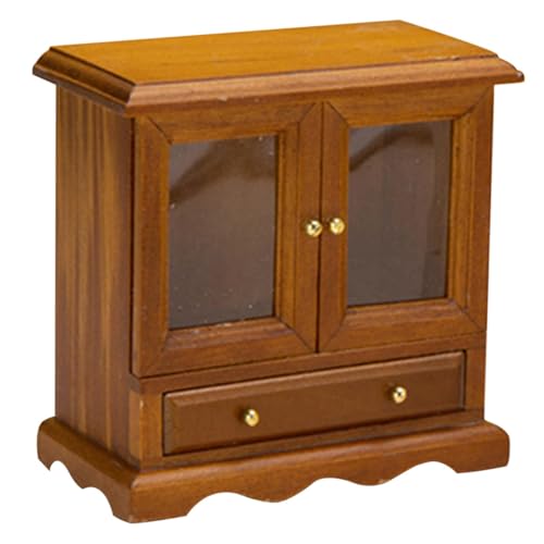 LRXIYODE Maßstab Holzregal Doppeltüriger Schrank Puppenhaus Zubehör Dekoratives Mini Holzmöbel für Puppenhaus Display von LRXIYODE