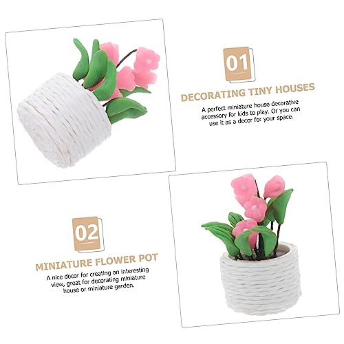 LRXIYODE Maßstab Realistische Miniaturpflanze für Puppenhaus Garten und Foto Requisit Rosa Kleiner Blumentopf von LRXIYODE