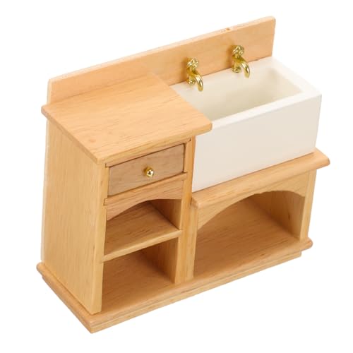 LRXIYODE Maßstab Realistischer Mini Waschbecken Schrank aus Holz Verschleißfestes für Badezimmer und Küche Liebevolles Mini Haus Zubehör Dekorativ und Langlebig von LRXIYODE