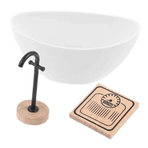 LRXIYODE Maßstab aus Holz Miniatur Badewanne mit Standarmatur und Miniatur Puppenhaus Zubehör für Detailreiche Puppenhaus Dekoration und Spielfiguren von LRXIYODE