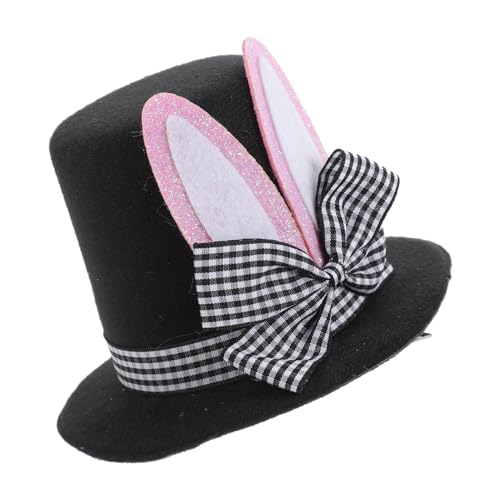 LRXIYODE Mini Hut Haarclip mit Hasenohren Kleiner Schwarzer Weißer Karomuster Top Hat Haarschmuck für Damen Österliches Partyaccessoire Vielseitig Kombinierbar zu Tragen von LRXIYODE