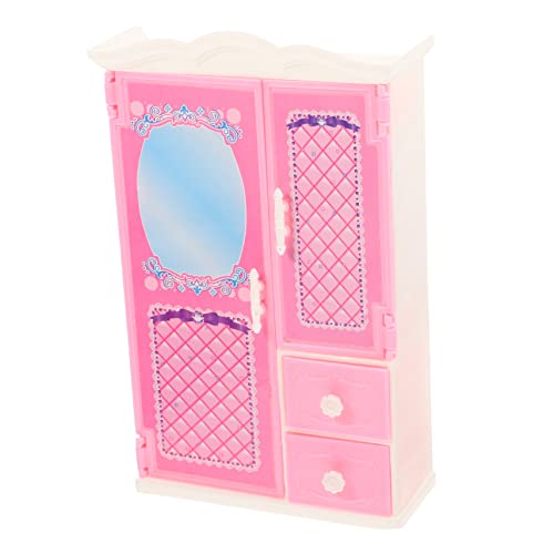 LRXIYODE Mini Kleiderschrank kinderzimmermöbel deko Puppenhausmöbel winzig Dekoration Puppenhaus Mini-Garderobe Requisite Mini-Kleiderschrankmodell Plastik Rosa von LRXIYODE