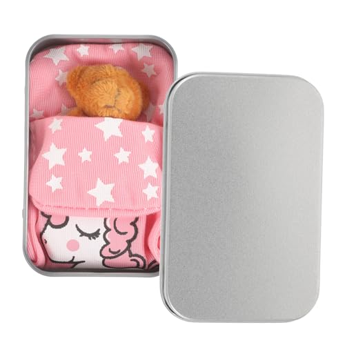 LRXIYODE Mini Kuschelbär Dekofigur Braun mit Karte und Schlafsack Plüsch Bär für Kinderzimmer Geschenkbox mit Mini Teddybär als Geburtstags Partydeko Süße Miniatur Bärenfigur von LRXIYODE