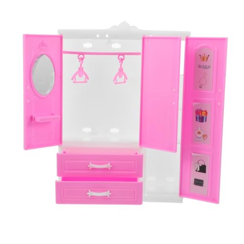 LRXIYODE Mini Princess Garderobe Puppenhaus Kleiderschrank Puppenhaus Kleiderständer Schrank für Puppe Dollhouse -Schubladenschrank Schrank Nachttische Plastik Rosa von LRXIYODE
