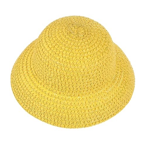 LRXIYODE Mini Strohhut für Puppenhandwerk Handgefertigte Natürliche Strohmütze DIY Bastelzubehör Sommerlicher Sonnenschutz Gelber Mini Doll Hut von LRXIYODE