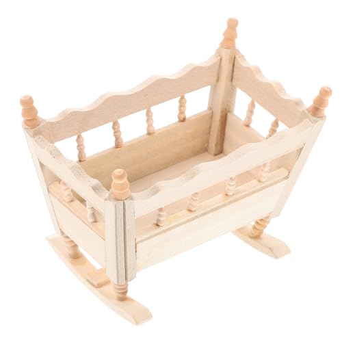 LRXIYODE Miniatur Holz Modell Puppenhaus Babybett Puppenmöbel Handgefertigt Realistisch Naturfarben Niedliche Miniaturmöbel Dekoration für Kinderzimmer von LRXIYODE