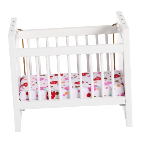 LRXIYODE Miniatur Puppenhaus Babybett Weiß Detailgetreues Mini Möbelstück Glatte Oberfläche Formstabil Kindgerechtes Design Zubehör für Puppenhaus Dekoration und Kinderzimmer von LRXIYODE