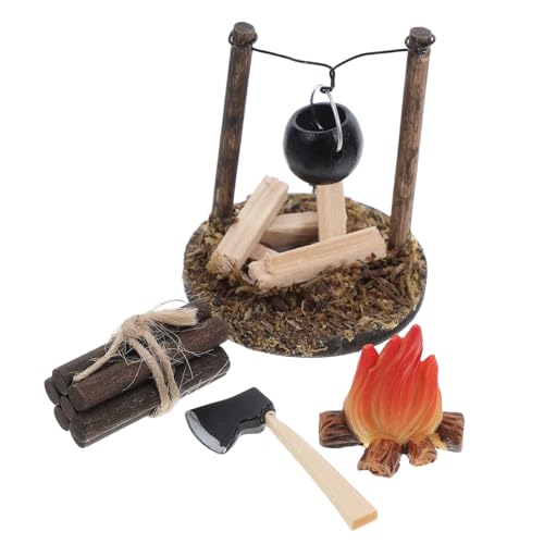 LRXIYODE Miniatur Puppenhaus Deko Vintage Hängender Mini Herd Teiliges mit Kamin Feuerholz Axt Realistischem Outdoor Zubehör für DIY Puppenhaus Szenen von LRXIYODE