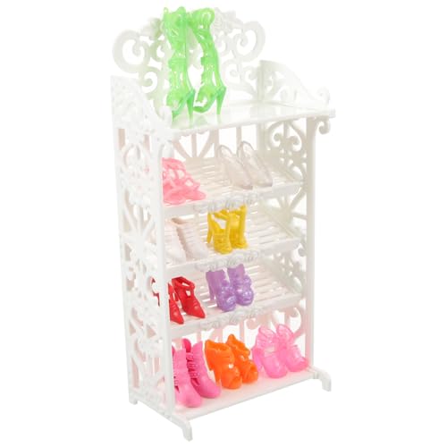 LRXIYODE Miniatur Schuhschrank Puppenhaus aus Stabilem Kunststoff Dekorativer Schuhständer für Puppenzubehör Mini Möbel Ornament mit Puppenschuhen für Puppenmöbel und Micro Landschaft von LRXIYODE