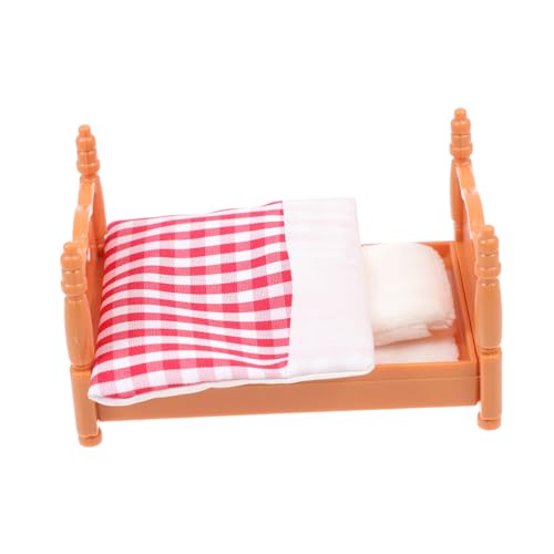 LRXIYODE Miniaturbett Modell Puppenhaus Möbel Leicht Tragbar Realistische DIY Schlafzimmer Dekoration Rosa Mini Bett für Puppenhaus Zubehör und Miniatur Wohnzimmer von LRXIYODE