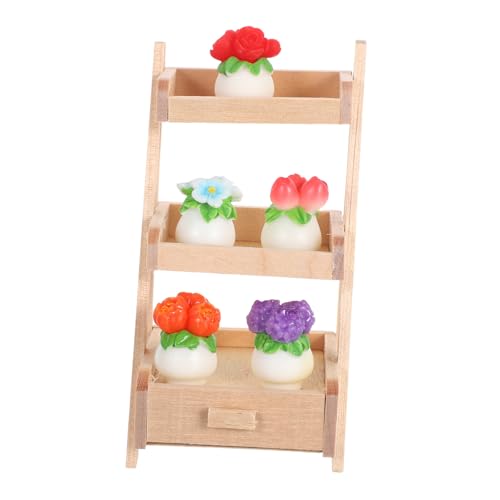 LRXIYODE Miniaturpflanzen mit Holzständer Resin-Blumen-dekor Platzsparende Künstliche Mini-Pflanzen für Puppenhaus Vielseitige Tischdeko von LRXIYODE