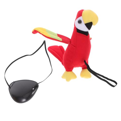 LRXIYODE Piraten Schulterpapagei Plüschspielzeug Teiliges Halloween Kostüm mit Elastischem Schultergurt und Schwarzer Filz Augenmaske Realistisches Piraten Party Accessoire für Cosplay und von LRXIYODE