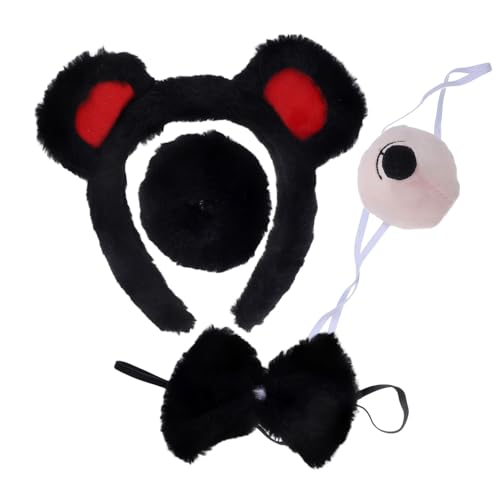 LRXIYODE Plüsch Bärenohren Stirnband mit Fake Nase und Fliege Leichtes Cosplay Tierohren Haarreif für Halloween Kostüm Party Wiederverwendbar und Komfortabel Prop für Erwachsene von LRXIYODE