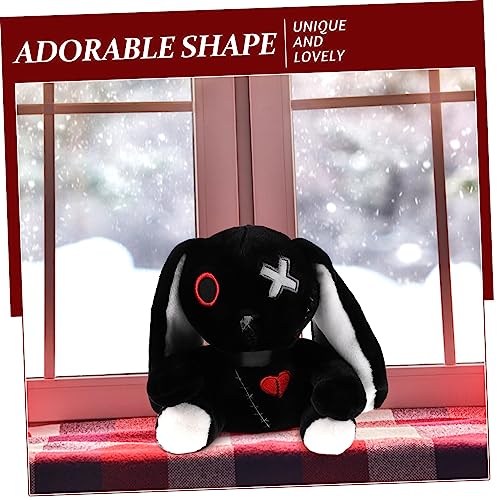 LRXIYODE Plüschhase Kuscheltier Halloween Deko Schwarzer Cartoon Kaninchen Stofftier mit Besticktem Muster Weiches Plüschspielzeug Dekoratives Hasen Maskottchen für Sofa und Schlafzimmer von LRXIYODE
