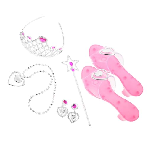 LRXIYODE Prinzessin Verkleidung Teilig mit Krone Halskette Ohrringen Zauberstab und Pinken High Heels Spielschmuck für Mädchen Ab Jahre für Geburtstagsfeiern Rollenspiele und Kostümpartys von LRXIYODE