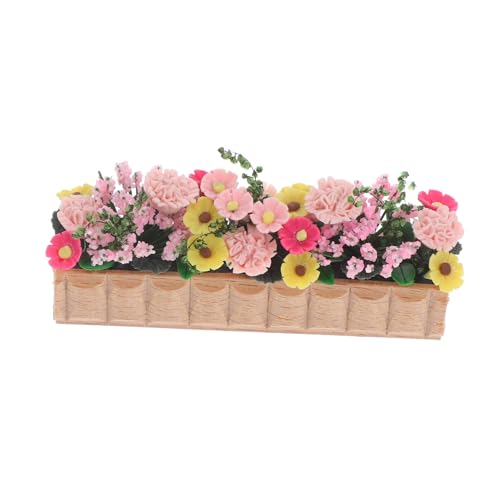 LRXIYODE Puppenhaus Dekoration Bunte Handgefertigte Tonblumen im Holztopf Lebensechte Kleine Gartenornamente für Puppenhaus und DIY Modelle von LRXIYODE