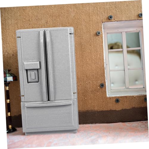 LRXIYODE Puppenhaus Kühlschrank Modell Silber Grauer Doppel Tür Mini Kühlschrank Detailgetreues Puppenmöbel für Küchenzubehör Leicht und Sicher für Kreativen von LRXIYODE