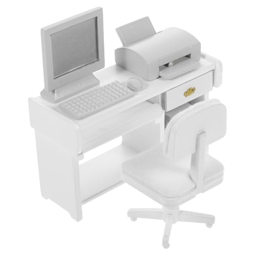LRXIYODE Puppenhaus Möbel Holz Modell Schreibtisch Stuhl Computer Zubehör Dekoration für von LRXIYODE