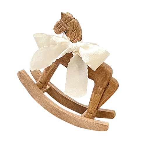 LRXIYODE Schaukelpferd Aus Kiefernholz Vintage Heimdekoration Holzornamente Schaukelpferdfigur Holzschaukelpferd Für Wohnzimmer Schreibtischdekoration Hellbraunes Band von LRXIYODE