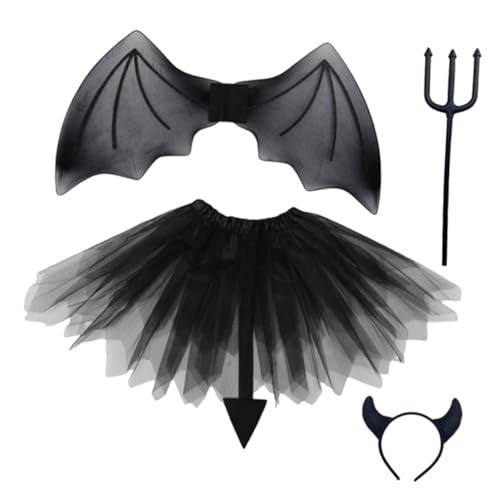 LRXIYODE Teufel Kostüm Teiliges mit Flügeln Hörnern Fork und Rock Schwarzes Devil Cosplay Zubehör für Halloween Party und Fasching Geeignet von LRXIYODE