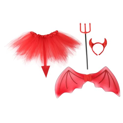 LRXIYODE Teufelskostüm mit Tüllrock und Flügeln Halloween Party Verkleidung für Leichtes Langlebiges Cosplay Zubehör für Festliche Rollenspiele von LRXIYODE