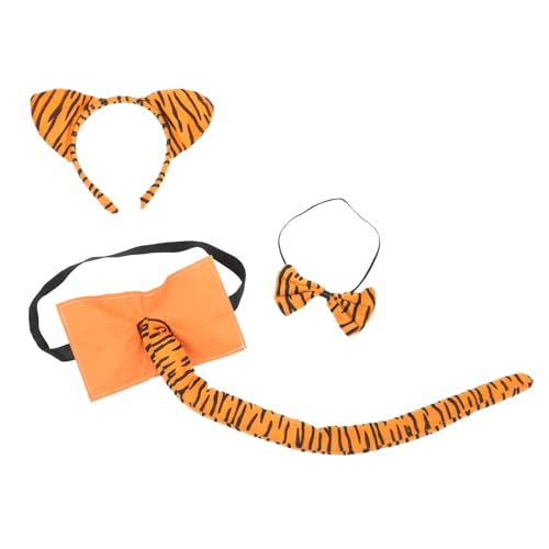 LRXIYODE Tiger Kostüm Set Faschingskostüme mit Verstellbarem Tiger Ohr Haarreif Realistische Cosplay Fliege für Halloween Party und Kindergarten Aufführung von LRXIYODE