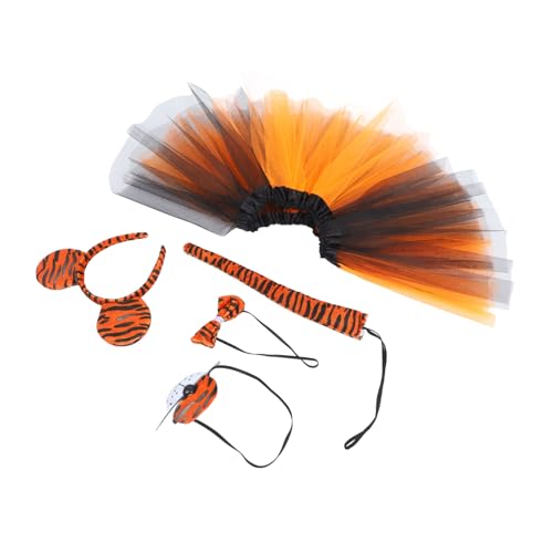 LRXIYODE Tiger Kostüm mit Weichem Stirnband Dekorativen Tigerohren Schleife und Tüllrock Bequemes Cosplay Zubehör für Halloween Karneval Maskerade und Partys von LRXIYODE