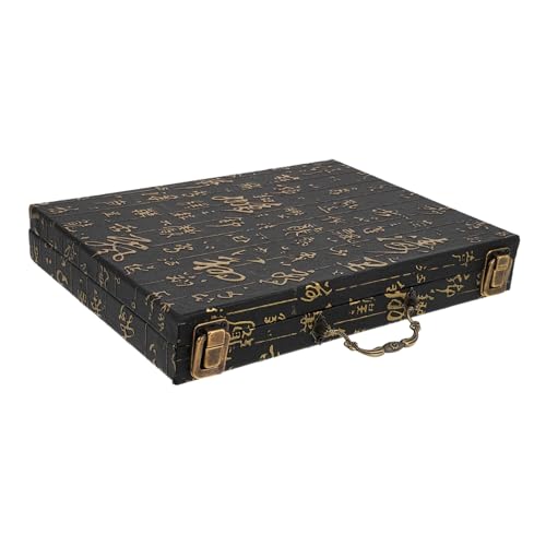 LRXIYODE Vintage Mahjong Aufbewahrungsbox Holz mit Griff Multifunktionale Schach und Mahjong Spiele Organizer Stilvolle Traditionelle Spielstein Lagerung Praktische Tragetasche für von LRXIYODE