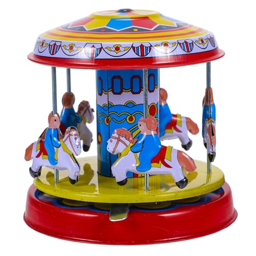 LRXIYODE Vintage Wind Up Karussell Blechspielzeug mit Kleines Nostalgisches Drehkarussell für Kreatives Mechanisches für Geburtstag und Eltern Junge Mädchen Aktivitäten von LRXIYODE