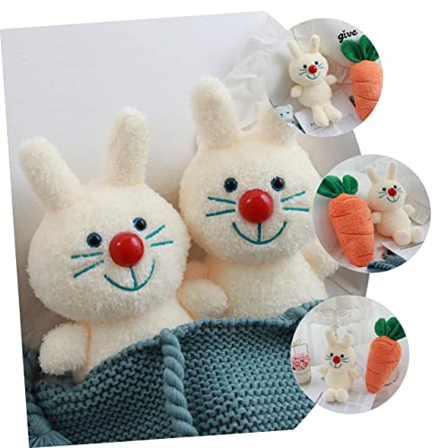 LRXIYODE Weiches Plüsch Kaninchen Kuscheltier mit Roter Nase und Karottenmotiv Niedliche Bunny Doll für Mädchen Dekoratives Stofftier für Sofa Schlafzimmer und zu Geburtstagen von LRXIYODE